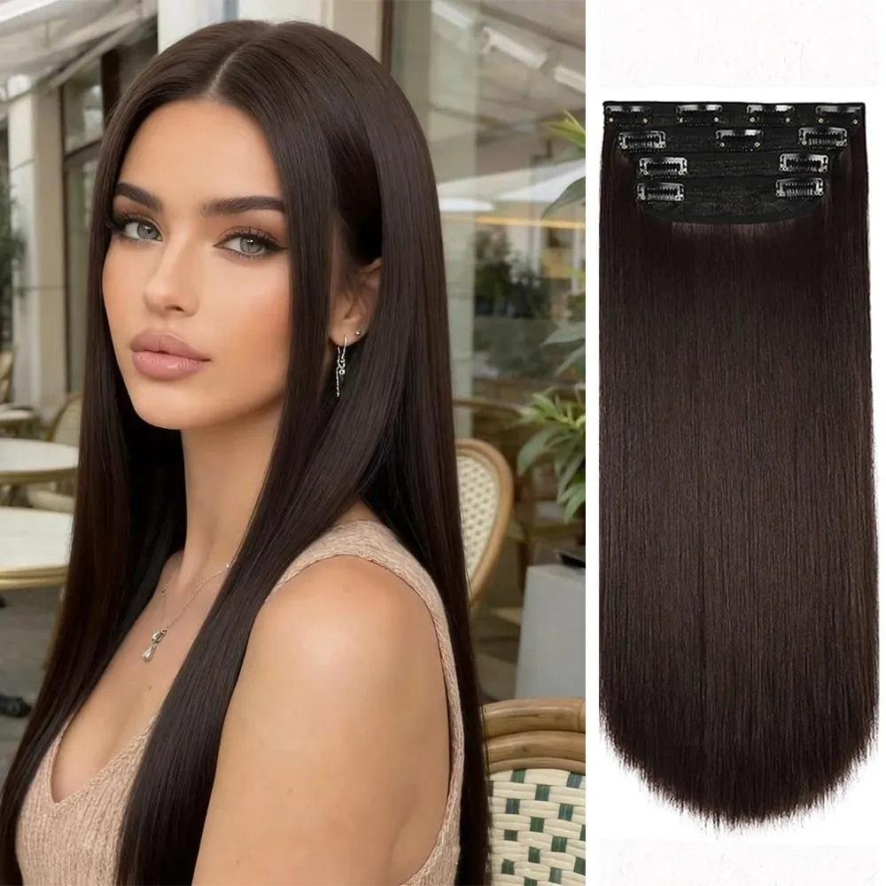 Copper Red Long Wavy Clip in Hair Extensions 20 Inch 4Pcs Double Weft Synthetic Hairpieces Full Head for Women Party Cosplay — image 11