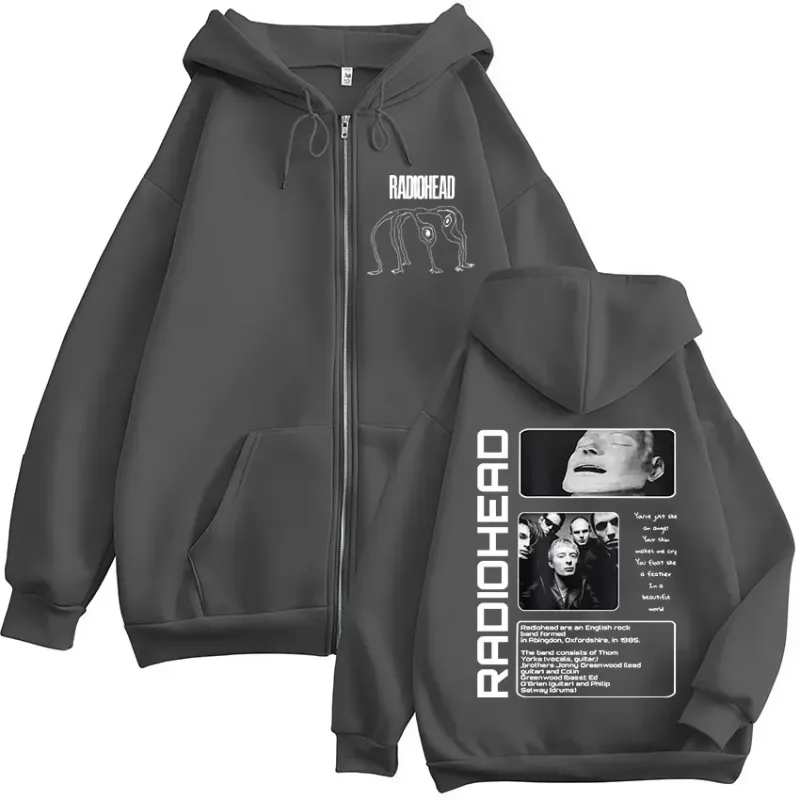 Rock Band Radiohead The Bends Zipper Hoodies Men's Fashion Hip Hop Vintage Zip Up Sweatshirts Jackets Coat Oversized Streetwear