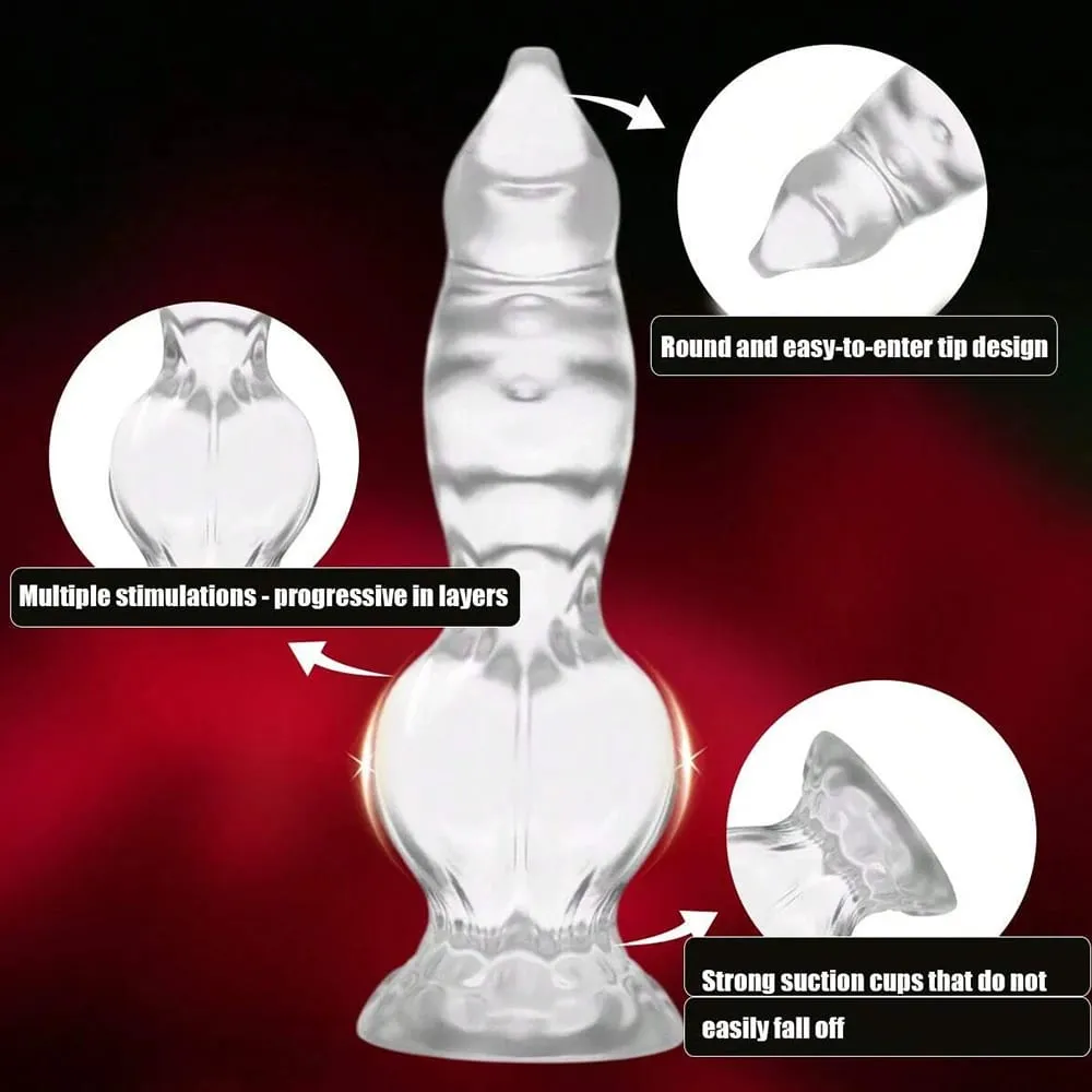 Clear Knotted Dog Dildo Realistic Canine Knot Fantasy Soft Flexible Suction Cup Sex Toy for Women & Men — image 4
