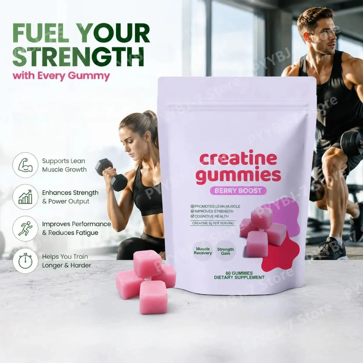 Berry Creatine Gummies Serving Monohydrate Chewable Supplement Easy Daily Intake Muscle Recovery Strength Support Muscle Growth — image 2