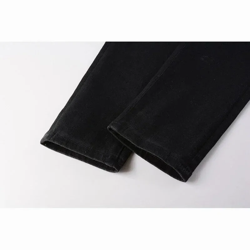 Men's Black Coated Slim Tapered Jeans Washed Distressed Design Button Fly High Street Style — image 6