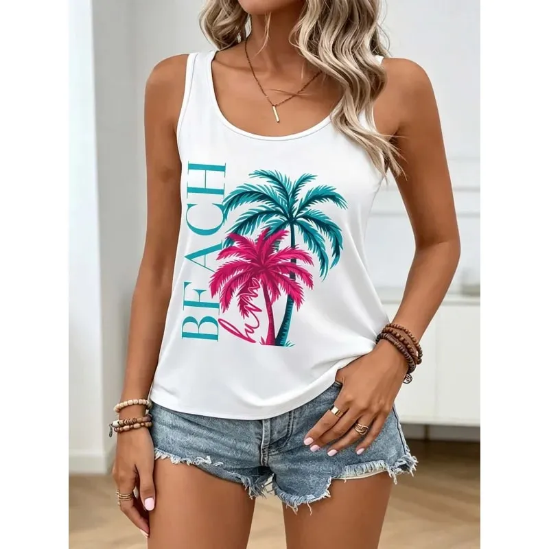 Women's Cool Summer Tops with Coconut Tree Prints Sleeveless Tops. Comfortable and Casual Beachwear for a Vacation Style. — image 5