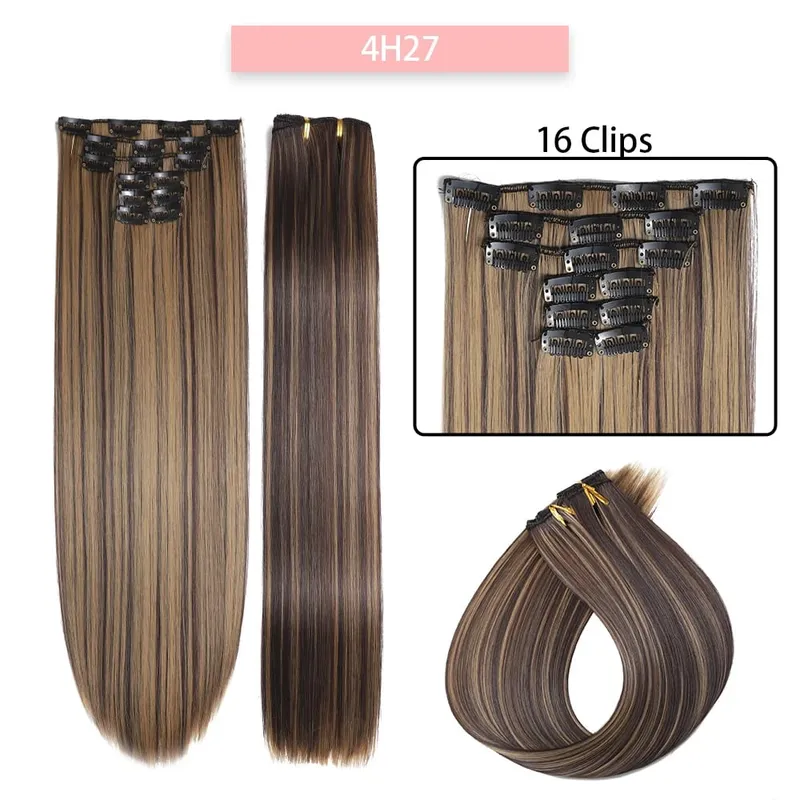 6-Piece Set 24-Inch Synthetic Clip-On Hair Extensions Straight Hair Removable Lightweight Synthetic Wig Women's Exclusive — image 15