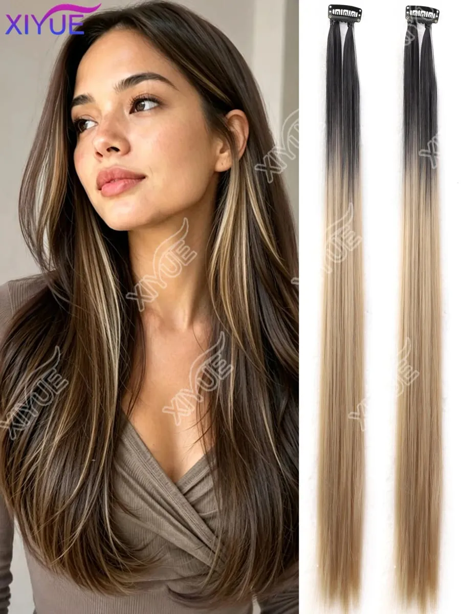 XY Hair Extensions 2pcs/pack Straight Extensions Multi-Colors Highlights Synthetic Hair Rainbow Hairpieces for Girls Halloween — image 9