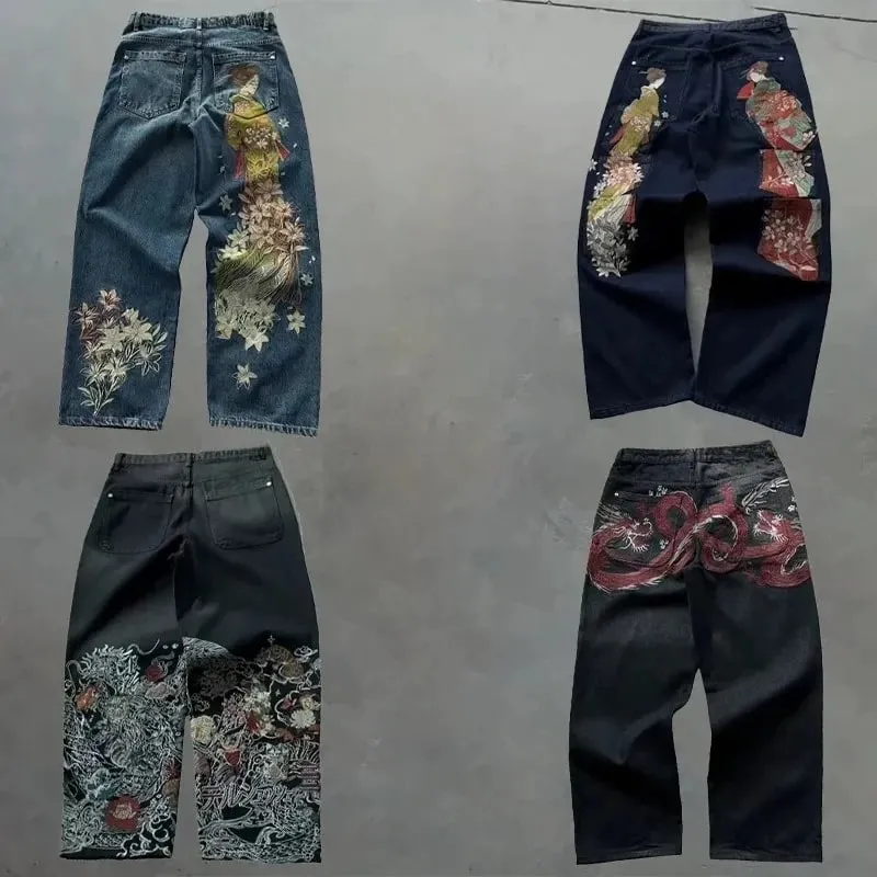 Y2K Baggy Jeans men vintage Embroidered high quality denim fabric American style jeans Gothic streetwear Hip Hop wide leg pants — image 7