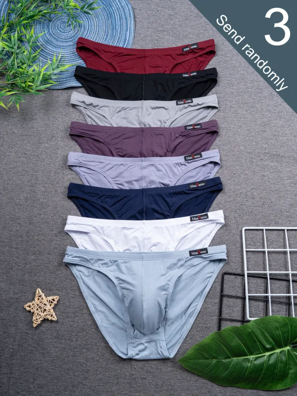 [Men's Briefs] 3-Pack Bamboo Fiber Random Men's Briefs, Simple and Stylish, Suitable for Outdoor Casual Wear, Breathable and Comfortable, Wearable in All Seasons, Soft and Stretchy Men's Underwear