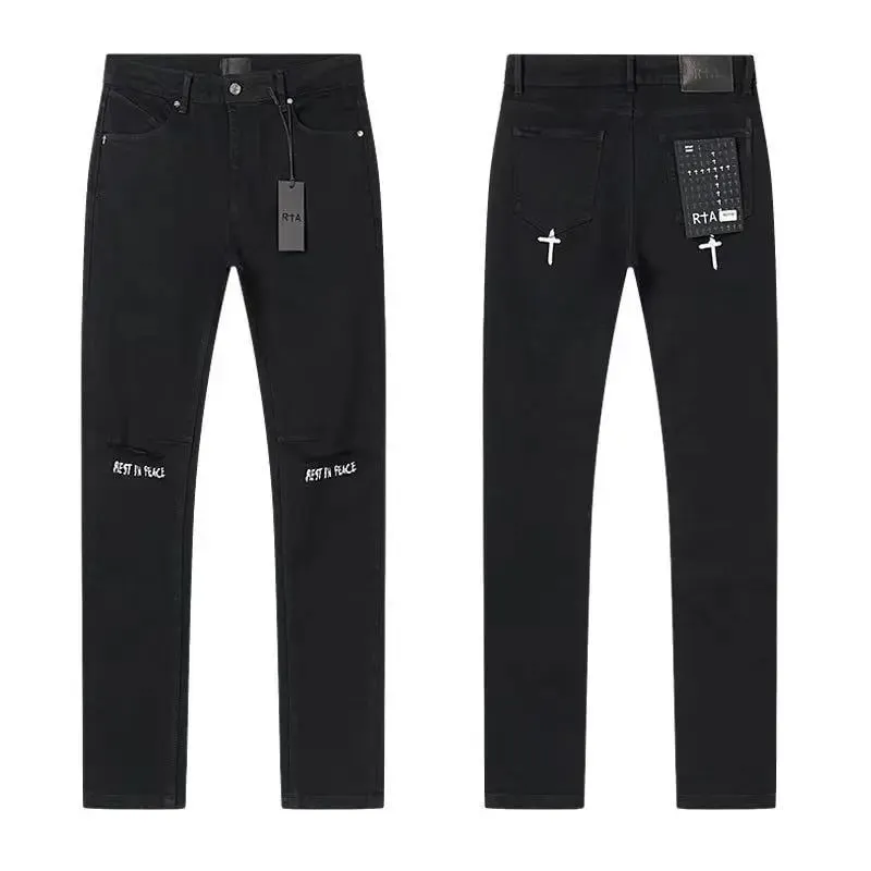2026 RTA Men's Slim Fit Jeans Collection Distressed Ripped Paint Splatter Studded Patch Vintage Washed Streetwear Fashion Pants — image 9