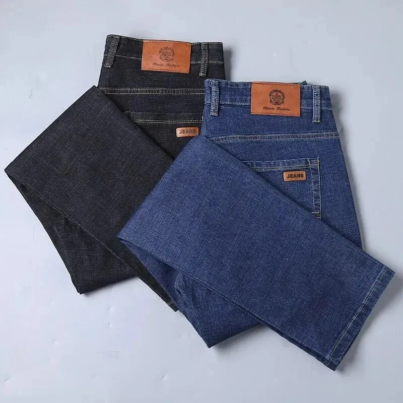 2025 New Business Men's Jeans Casual Straight Stretch Fashion Classic Blue Black Work Denim Pant Trousers Male Clothing — image 5