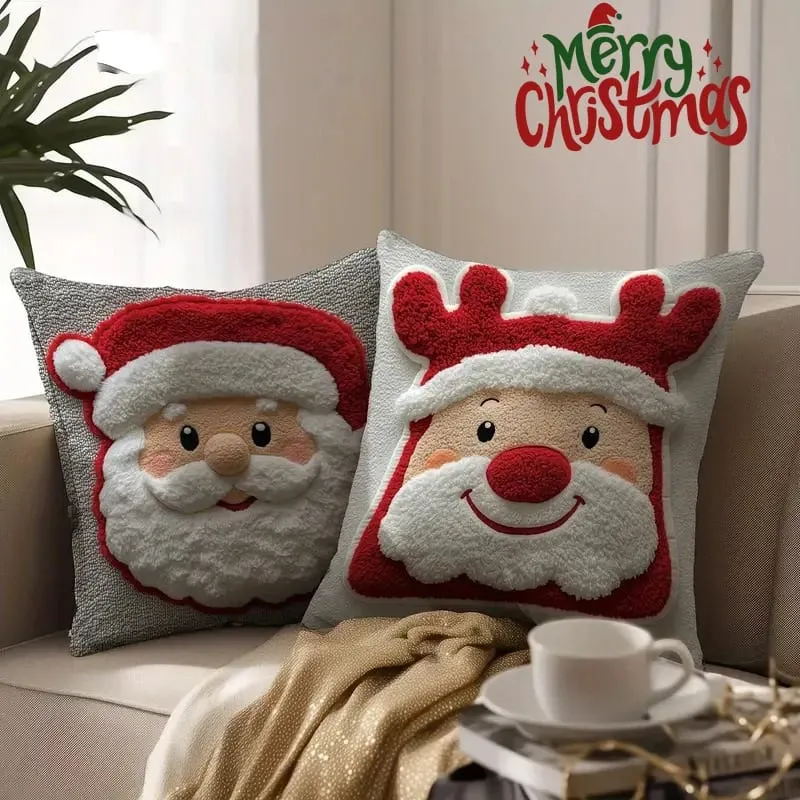 Christmas Character Cushion Cover Snowman Reindeer Digital Print on Stretch Fabric for Festive Home Decor