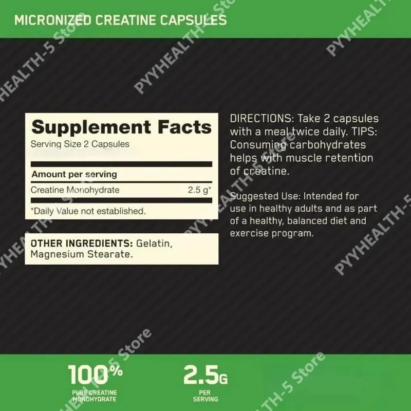 Creatine 2.5g Capsules for Adults - Supports Lean Muscle Fitness & Recovery Non-GMO Gluten-Free Vegan-Friendly 60 Capsules — image 6