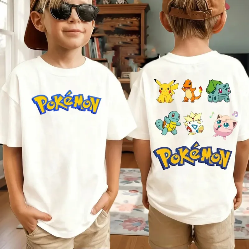 Summer Pokémon AnimeT-shirts Boys Pure Cotton Short-sleeved Top Casual Suitable for Both Boys and Girls Parent-child Outfits. — image 14