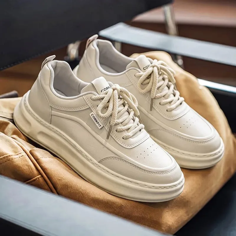 Men Sneakers Spring Summer Casual Board Shoes Smooth Texture Thick Sole Lace Up Minimalist Daily Footwear — image 6
