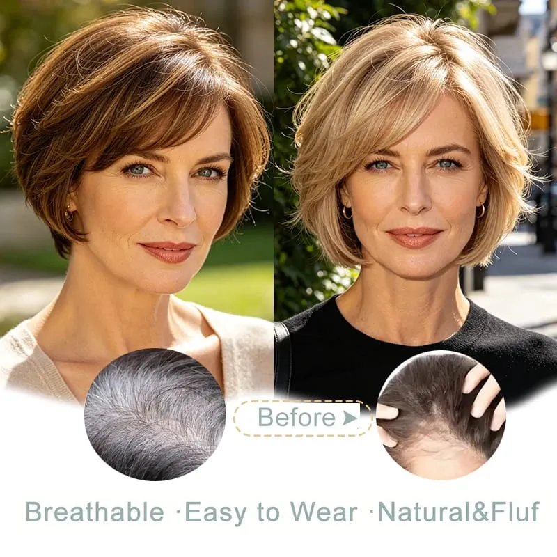 Synthetic Short Toppers Hair for Women Fluffy Covering Volume Hair Pieces With Bangs Fake Hairpiece for Thin Hair — image 6