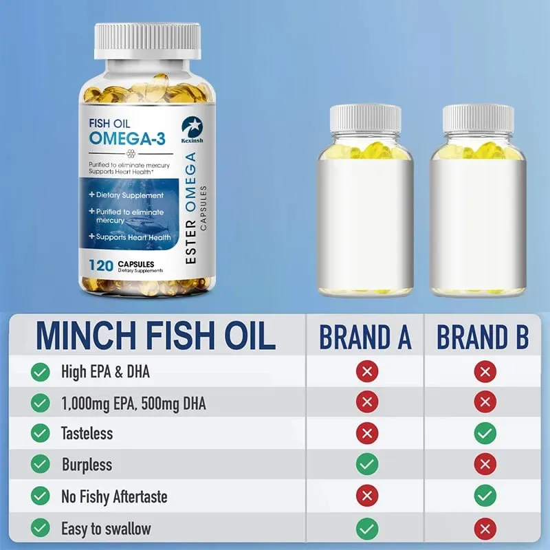 Kexinsh 120 Fischölkapseln 3600 mg Omega-3, reich an DHA EPA, unterstützen die Gesundheit von Haut, Augen, Herz, Gehirn und Immunsystem