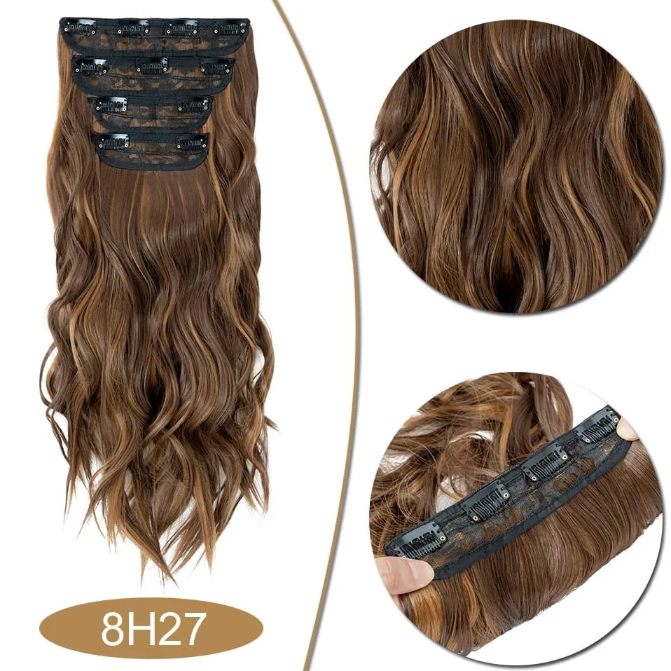 S-noilite Synthetic Hair 22inch Clips In Hair Extensions Long Wavy Clip In Hair Thick Double Weft 4Pcs/set Hairpieces For Women — image 19