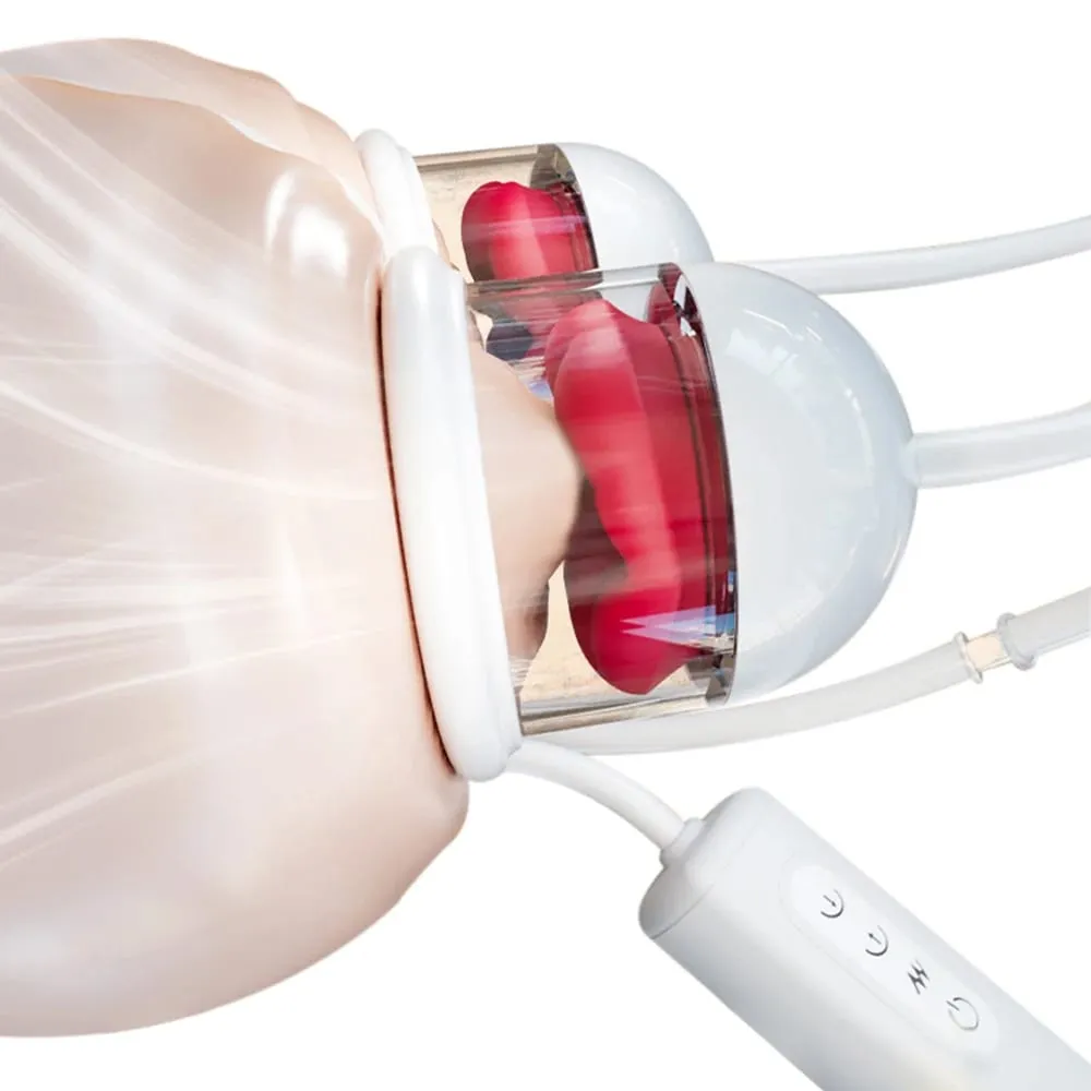 Greedy Double-cup Sucking Vibration Breast Pump Breast Massager Chest Masturbator Nipple-licking Suction Cup Adult Sex Toys — image 1