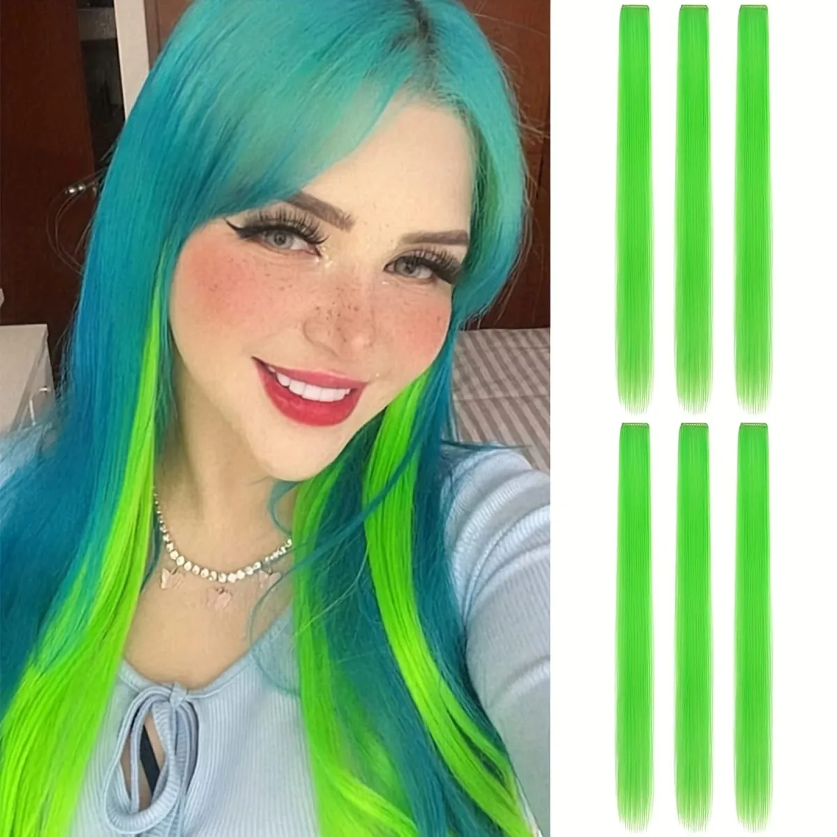 12PCS/Pack Colored Party Highlights Clip in Hair Extensions for Girls 22 Inches Omber Colors Straight Hair Synthetic Hairpieces