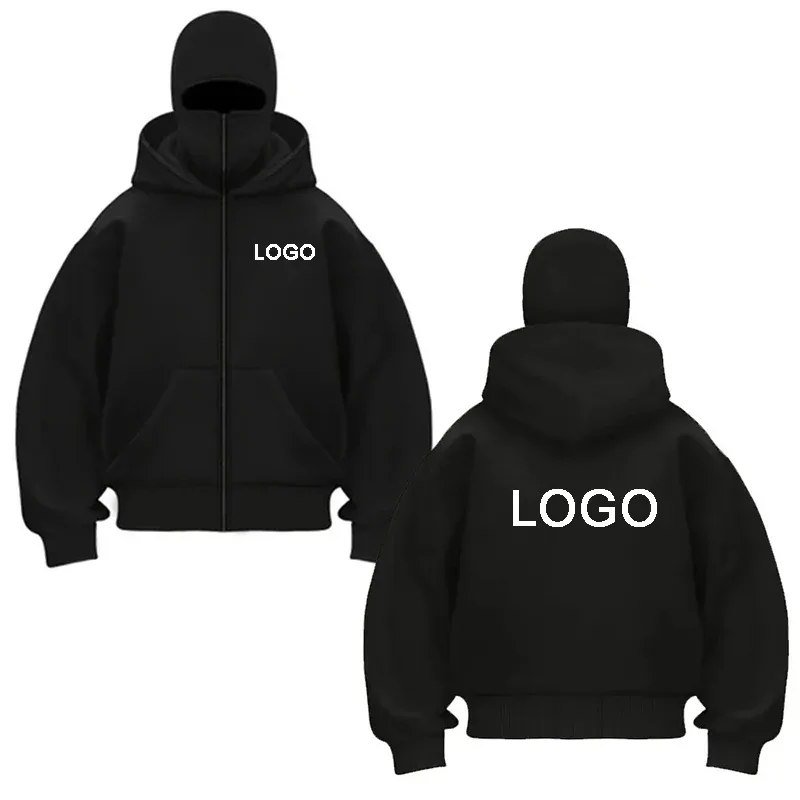DIY Design Double-hooded Zipper Hoodies Men Customized Printed Long Sleeve Zip Up Sweatshirts Women Ninja Mask Pullovers Jacket — image 1
