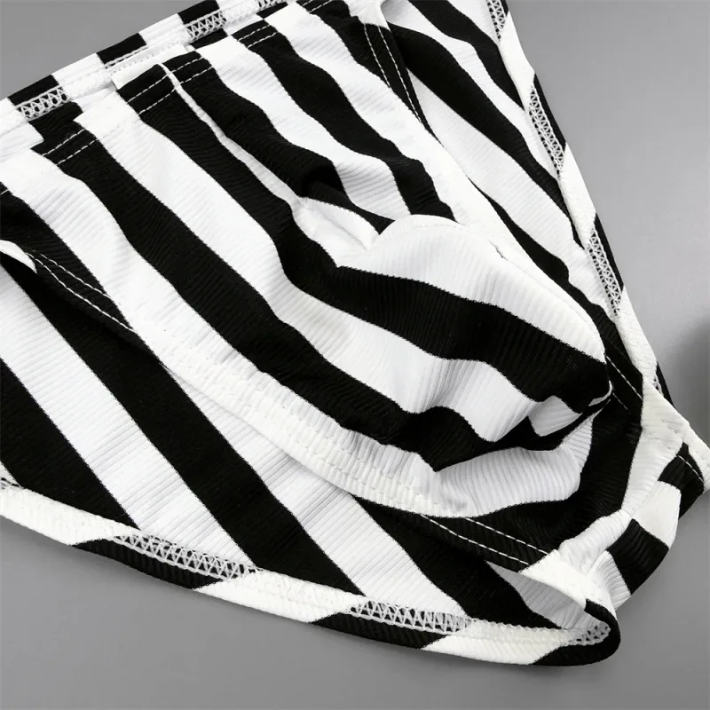 Male Striped Shiny Belt with Sexy High Fork Briefs Elastic and Comfortable Bulge Pouch Panties Quick-dry Low Waist Men Underwear — image 4