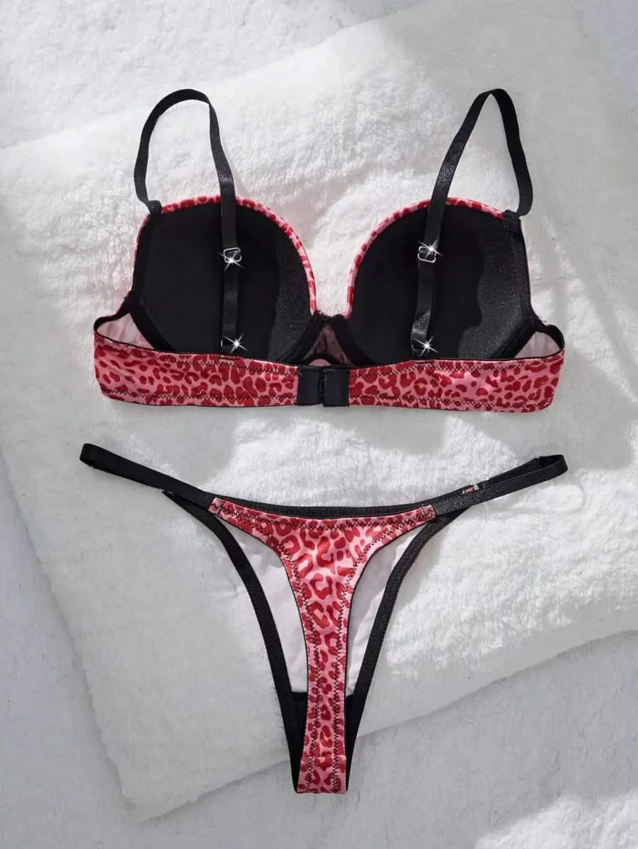Sexy Leopard Print Push-Up Bra Set with Matching Thong for Women - Underwear Set — image 3