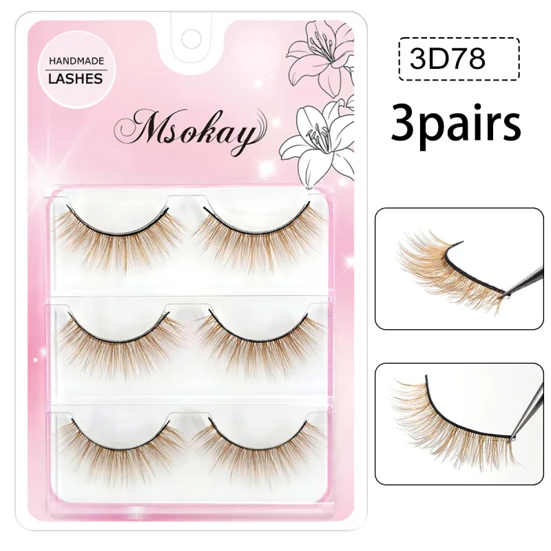 3 Pairs Rainbow Colored Eyelashes Brown Cosplay False Eyelashes Blonde Makeup Eye Lashes Colorful Blue Halloween Vegan Cilias