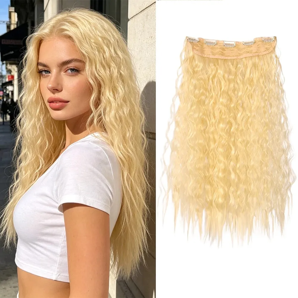 22" 1 Piece Light Blonde Corn Wave Clip In Hair Extensions Thick Full Head Synthetic Hairpiece for Women Natural Heat Resistant — image 2