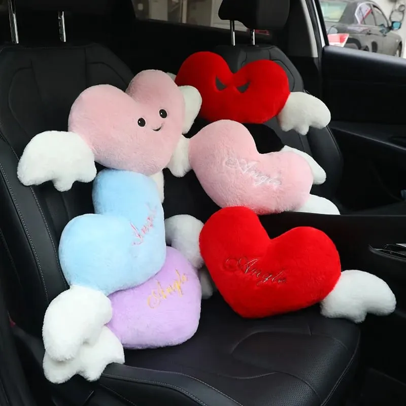 Cute Heart Angel Wings Car Neck Pillow Soft Plush Auto Headrest Pillow Universal Car Seat Head Support Cushion Decor Gift — image 2
