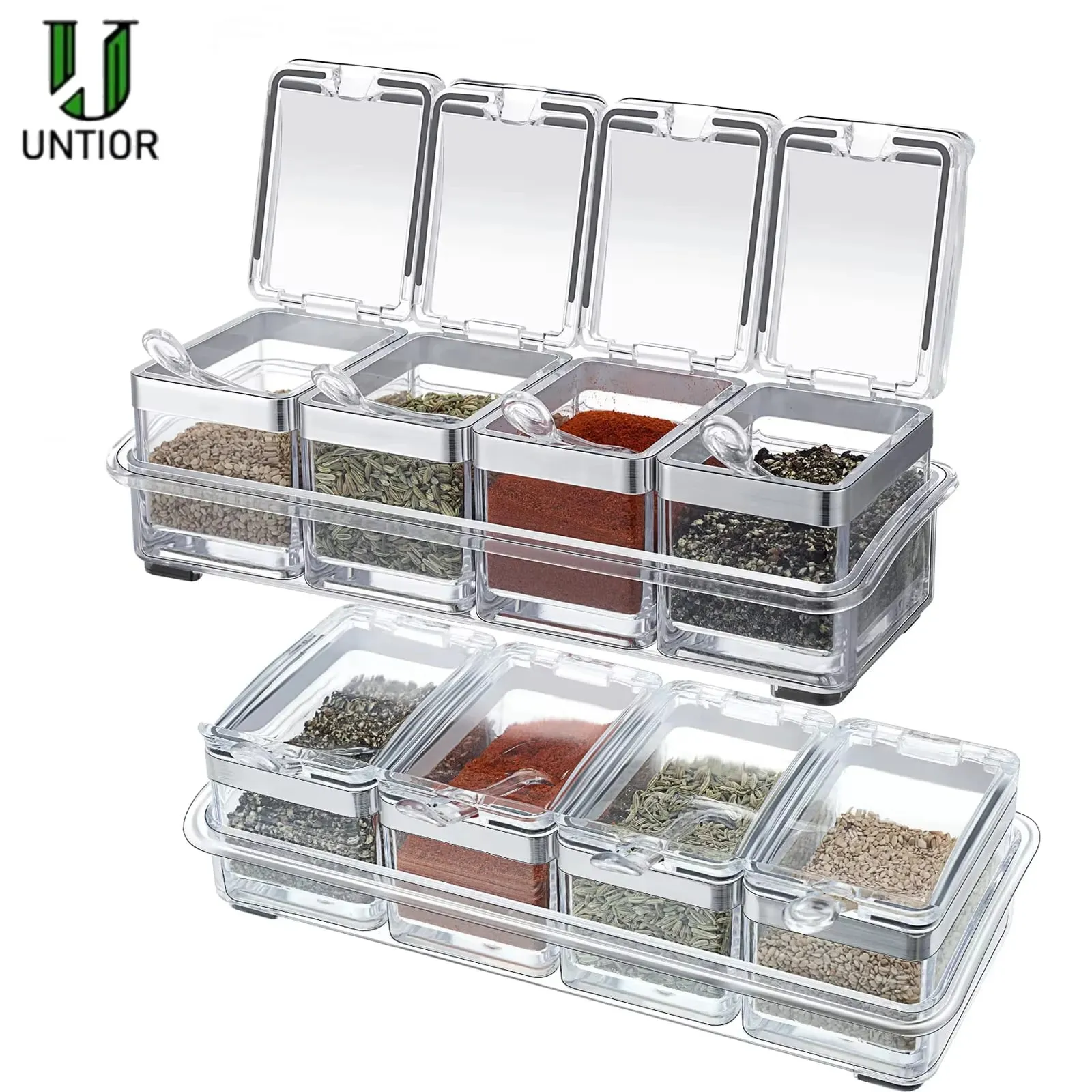 Kitchen Accessories Gourmet Acrylic Seasoning Box with 4 Serving Spoons Spice Jar Set Condiment Cruet Bottle Kitchen Supplies — image 1