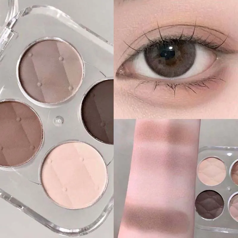 4 Colors Matte Fine Glitter Low Saturation Eye Shadow Palette Long Lasting Silky and Easy Coloring Peach Powder Daily Eye Makeup — image 4