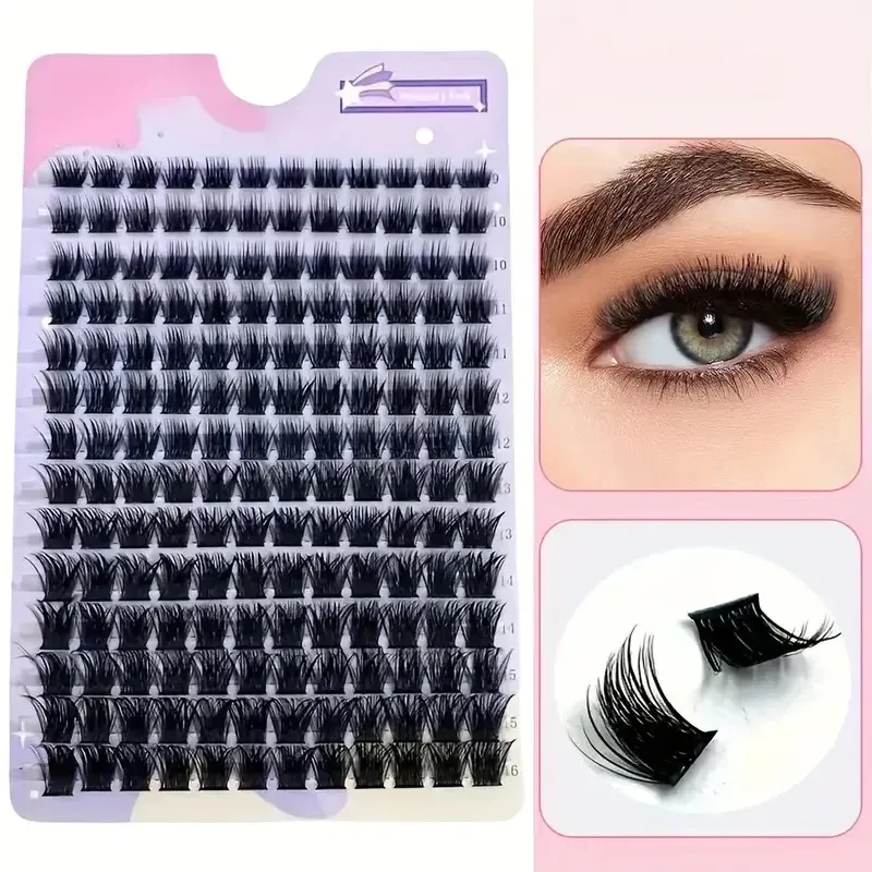 Salon DIY Eyelash Extensions D Curl 9-16mm Mixed Natural 3D Volume Cluster Lashes for Wedding Festival & Casual Eye Makeup
