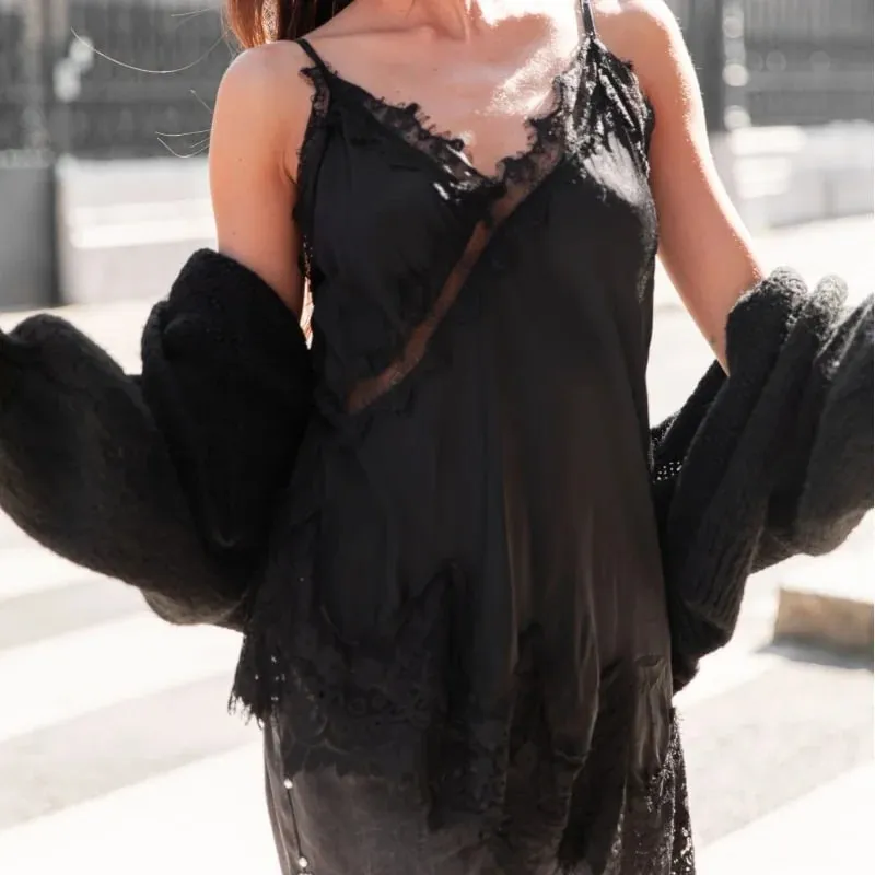 y2k Coquette Satin Lace Cami Tops Silky Lace Trim Patchwork Spaghetti Strap Low Cut Asymmetrical Camisole Women Sexy Slip Tanks