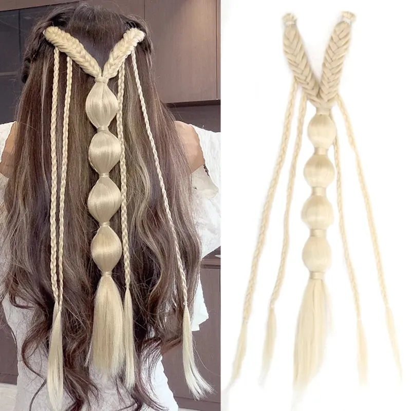 Clip in Braid Synthetic Hair Extensions Boho Festival Princess Braid Viking Renaissance Cosplay Wedding Hairpiece for Women