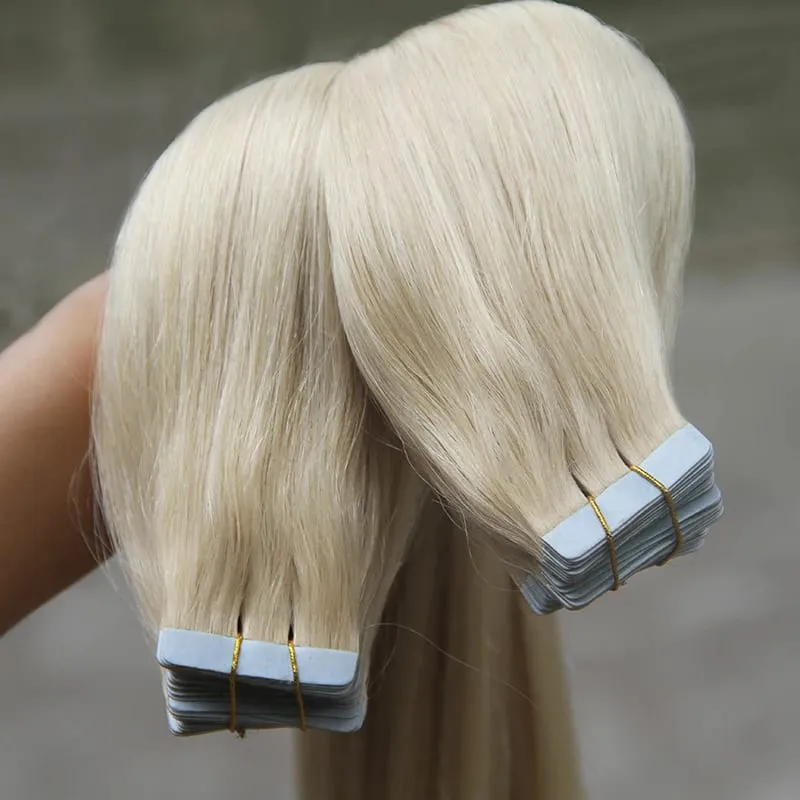 Tape In Straight Human Hair Extensions Remy Virgin Hair Adhesive Extensions Skin Weft #60 Blonde 24 26 28 30INCH Hair For Women — image 3