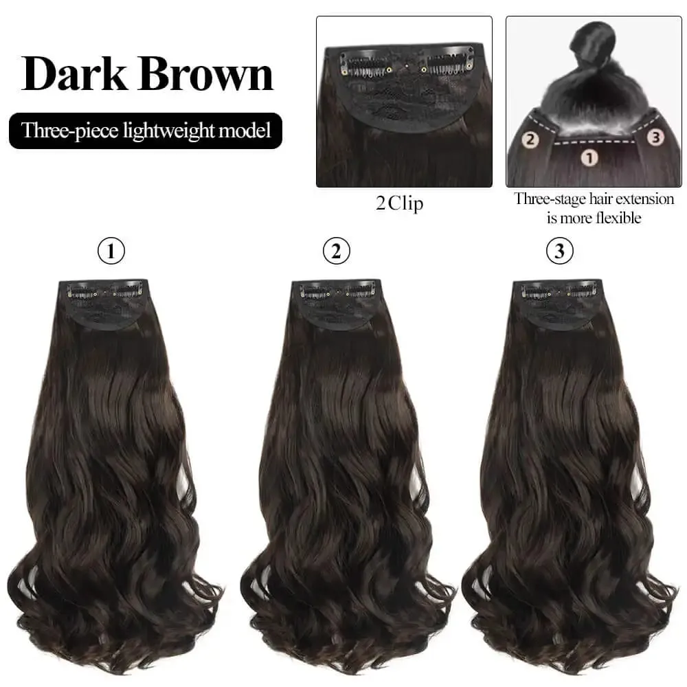 Synthetic Clip In Hair Extensions 3 PCS Full Head 20 Inch Long Curly Wavy Hair Pieces Natural Wavy For Women Girls Hair — image 8