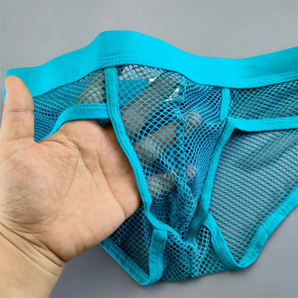 Hollow Out Mesh Men's U Pouch Underwear Low Waist Transparent Bikini Briefs Breathable Panties Plus Size — image 9