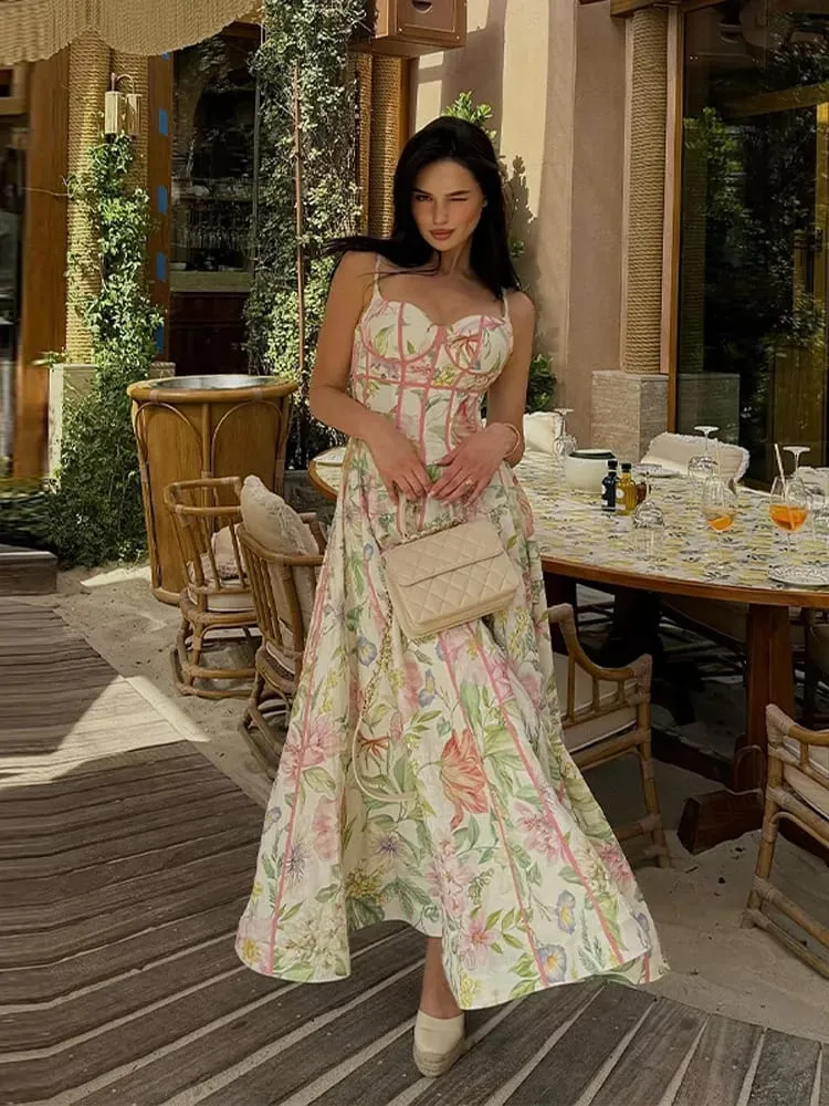 Floral Print Women 's Maxi Dress Spaghetti Strap Corset A Line Long Dresses Female 2026 Summer Fashion Vacation Woman Vestidos — image 3