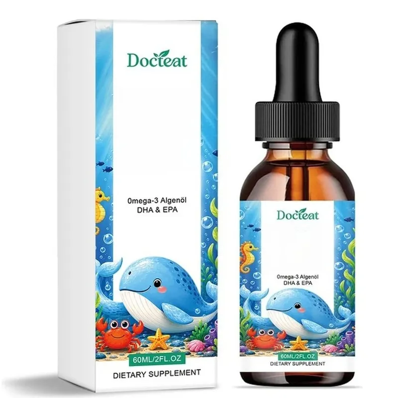 Docteat 植物ベースのオメガ 3 藻類オイル DHA EPA 液滴子供の脳の健康ビーガン非遺伝子組み換え毎日の栄養オレンジ 60 回分