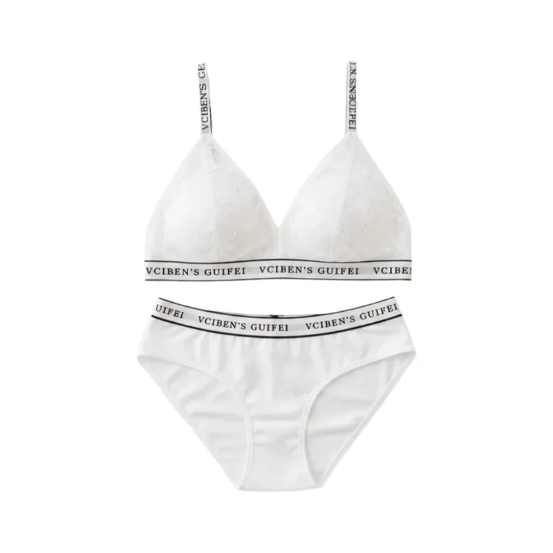 Bra Suit Letter Design Lingerie Set Lace Wireless Women Underwear Suit Deep V Color Blocking Bra Panties Set Women — image 7