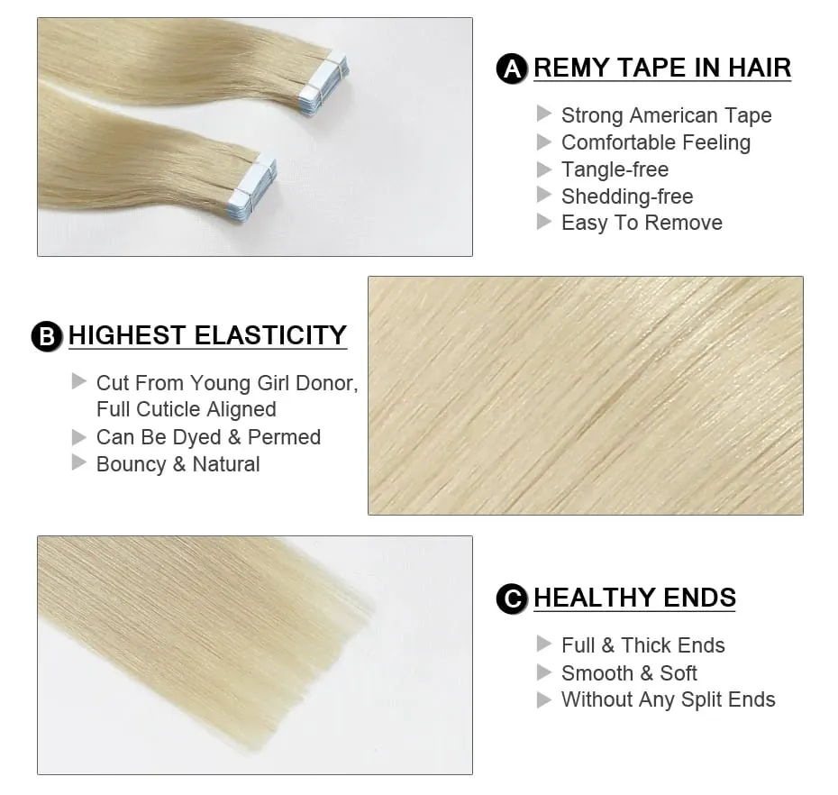Tape in Hair Extensions Natural Human Hair 100% Invisible Double Sided Tapes On Hair Silky Straight Real Remy Hair Extensions 2g