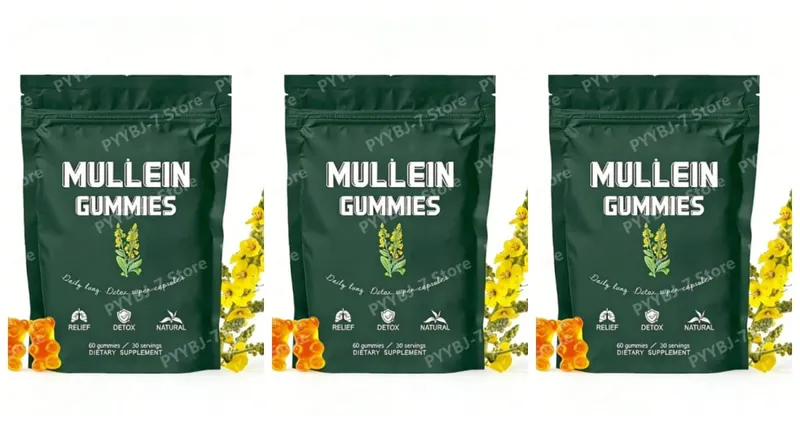 Mullein Gummies Supports Respiratory Health Pear Flavor Lung Health Sinus Relief 60 Grains Dietary Supplement