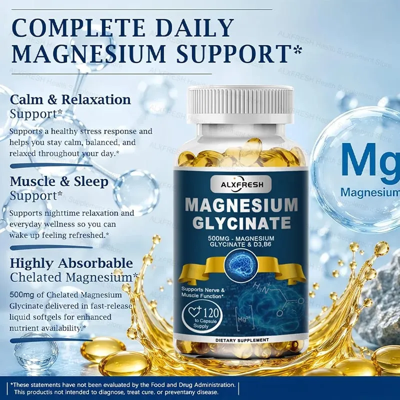 Original Magnesium Glycinate 500mg Supplement – High Absorption for Sleep Muscle & Restful Support - D3 B6 Zinc — image 3
