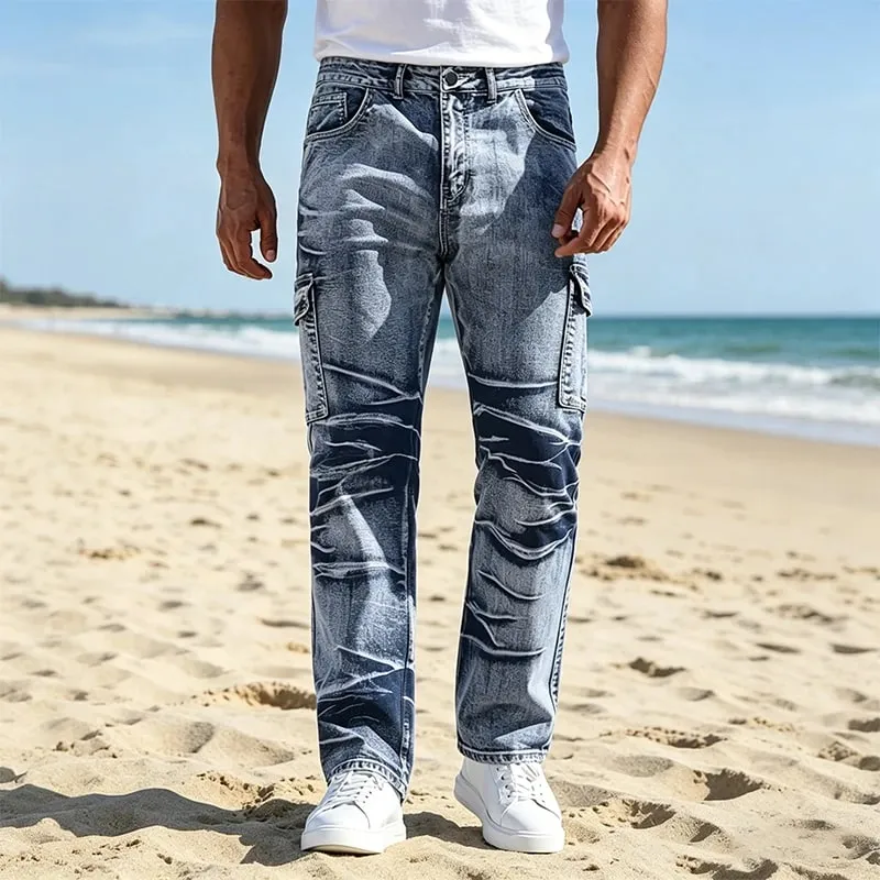 Men's Jeans Classic American Style Casual Multi Pocket Straight Leg Denim Man Pants All Season Fits — image 2