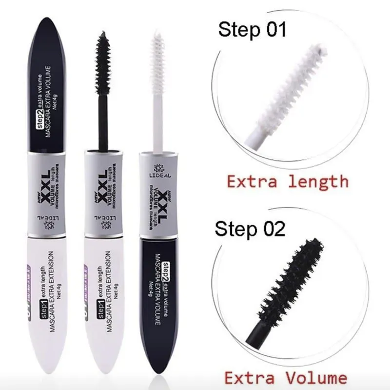 Ultra Black Double-Ended Mascara Fiber Lengthening And Volumizing Long-Lasting Eye Makeup with Black And White Brush Heads