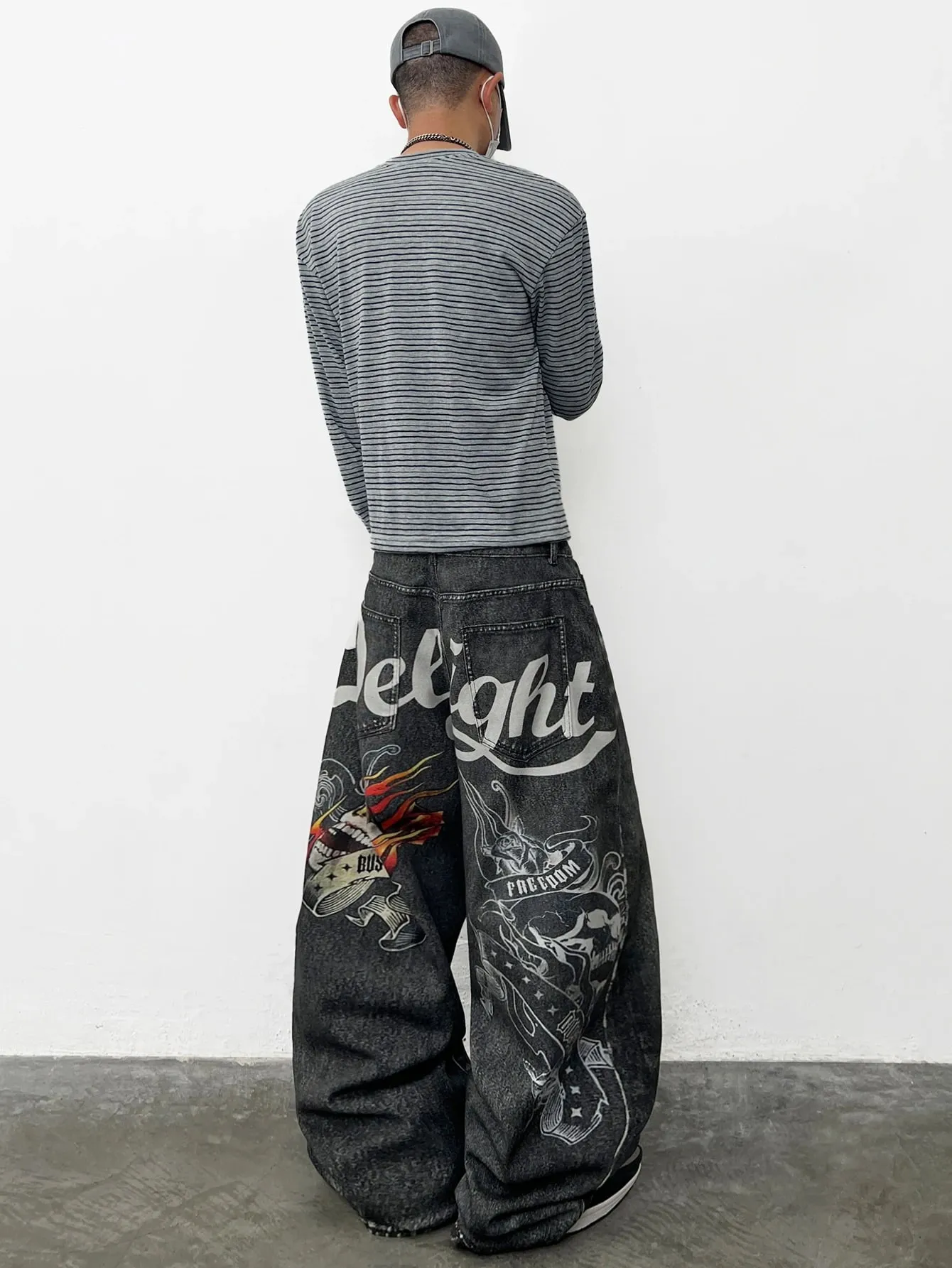American Retro Skull Print Design Men's Loose Denim Jeans Y2K Street Hip-Hop Fashion Versatile Wide-Leg Pants Halloween Vibe — image 10