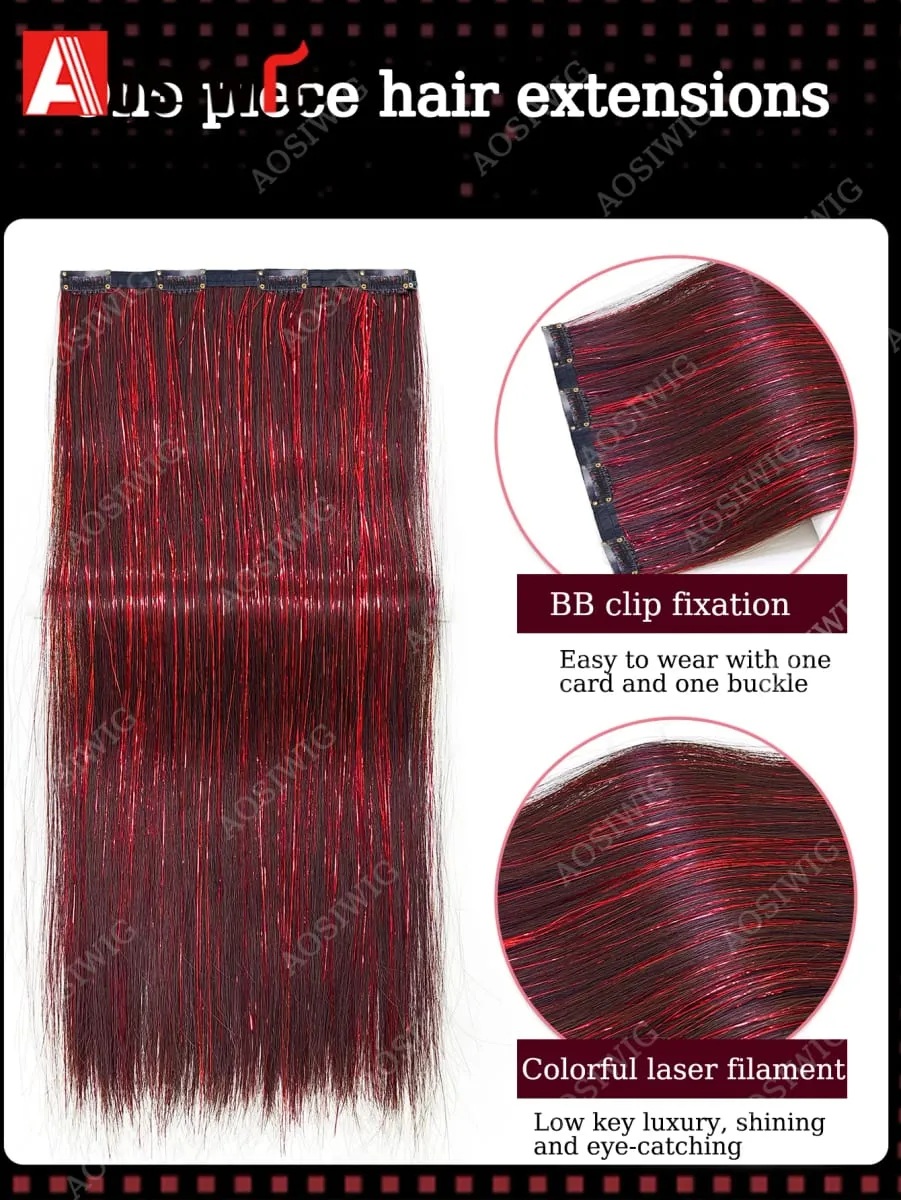 Blue Glitter Tinsel Clip in Hair Extensions One Piece Straight Synthetic Hairpiece with Sparkle Strands for Women Party Daily — image 4