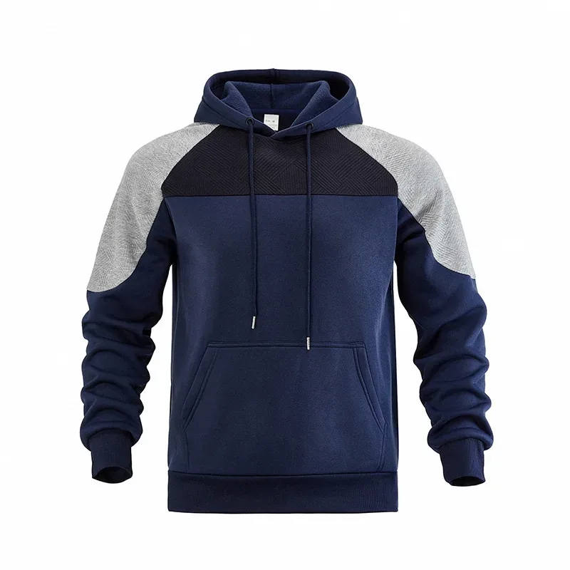 Men Patchwork Color Block Pullover Hoodie Drawstring Kangaroo Pocket Long Sleeve Loose Sweatshirt Autumn Winter Streetwear Tops — image 21