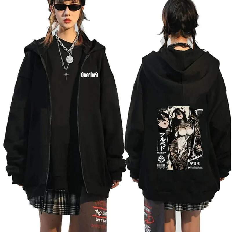 Anime Overlord Albedo Zipper Hoodie Japanese Manga Harajuku Long Sleeve Sweatshirt Men Women Pullover Jacket Hoodies Streetwear — image 1