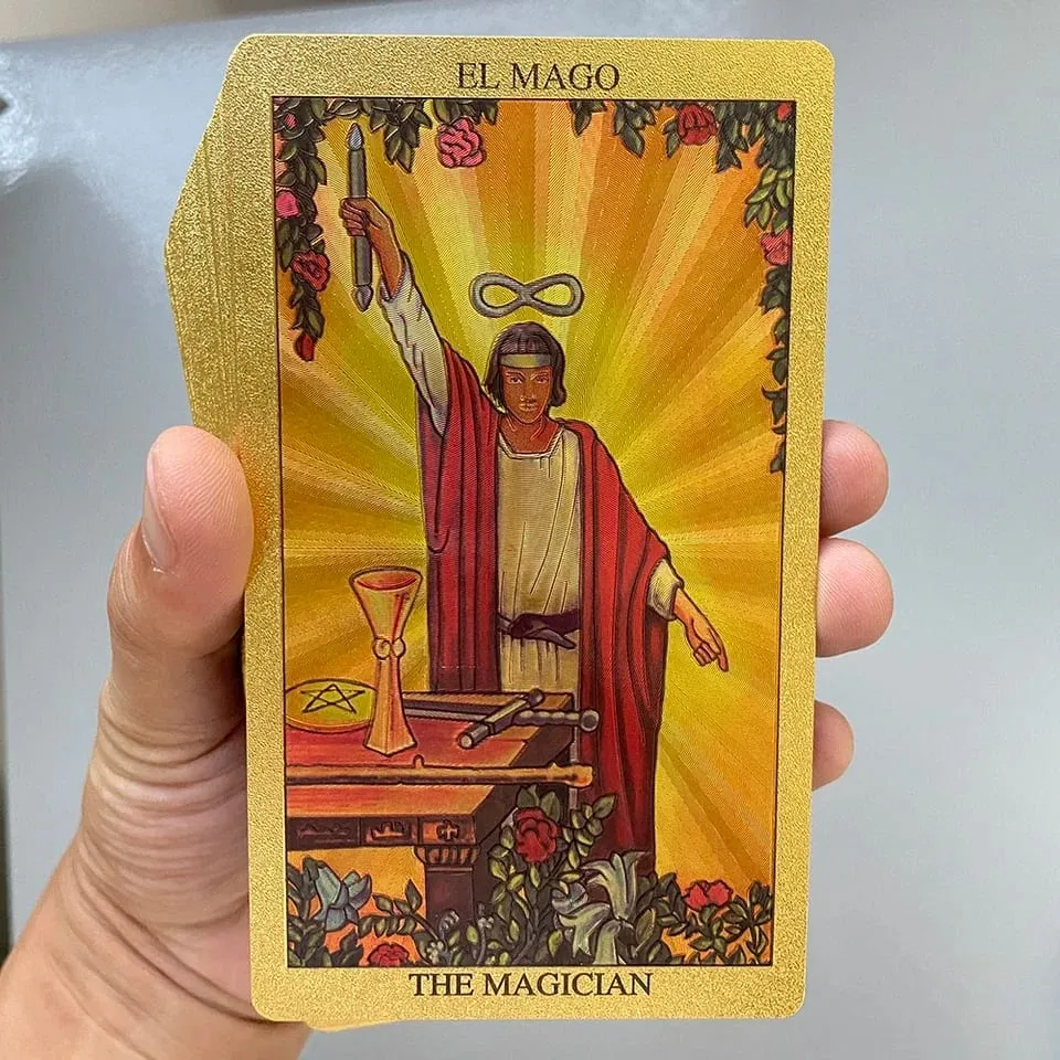Golden Foil Tarot Cards Game Spanish English Bilingual Divination Deck with Guide Prophecy Oracle Reading Set for Beginners
