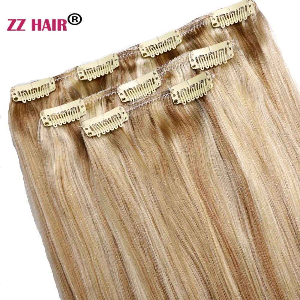 Clips In 100% Human Remy Hair Extensions 16"-28" 3 Pcs Set 100g-200g Three Pieces 1x20cm 1x15 cm 1x10cm Natural Straight ZZHAIR