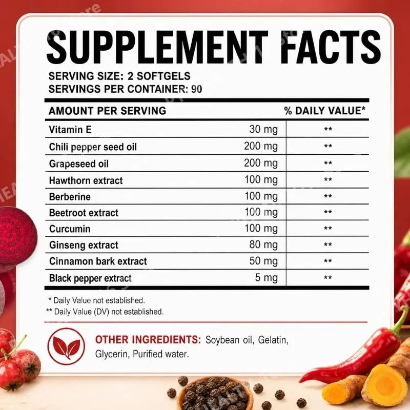 Docteat Cayenne Pepper 12-in-1 Softgels Immune Health and Bone Support with Berberine and Black Pepper Extract 180 Softgels — image 2